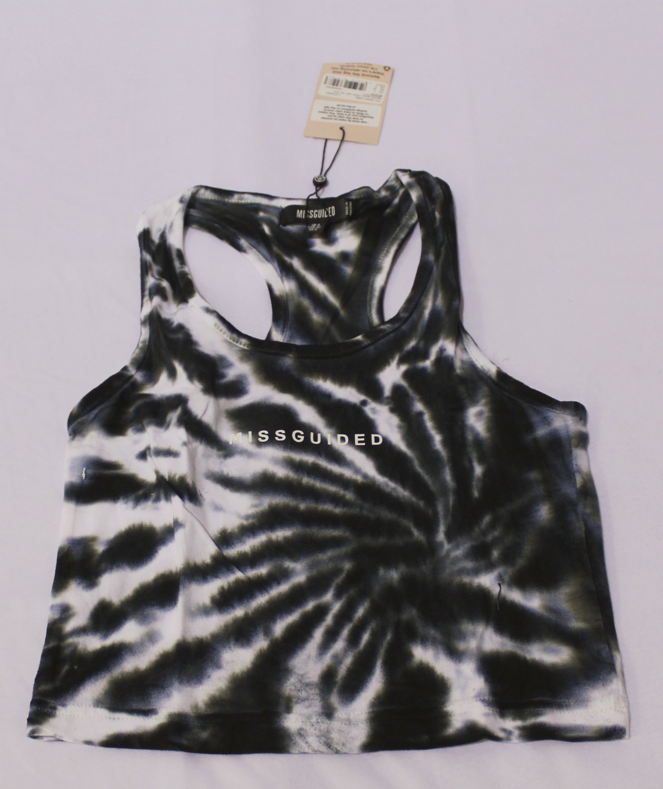 Missguided Women’s Tie Dye Slogan Racer Neck Crop Top LV5 Black Size US:0 NWT