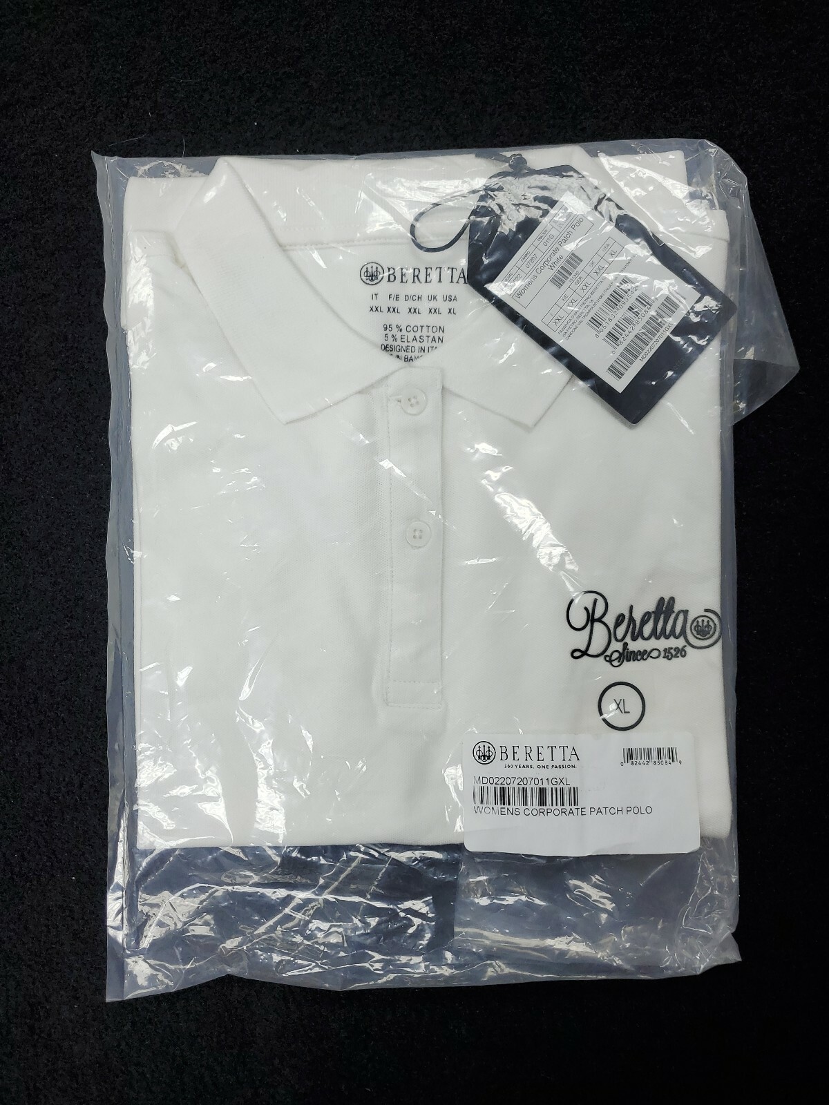 Beretta Since 1526 Classic Short Sleeve Polo Size XL White Blue Corporate Patch