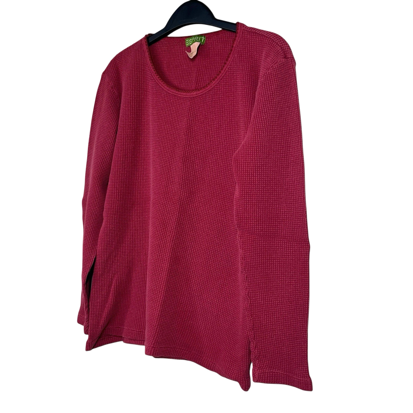 Vintage ESPRIT Waffle Knit Top Womens L Burgundy 100% Cotton Y2K USA Made