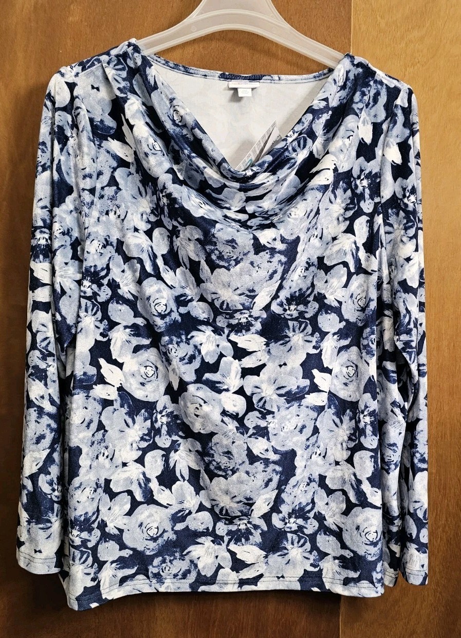 LuLaRoe Catherine long sleeve top blue white floral print womens plus 2x 2xl NEW
