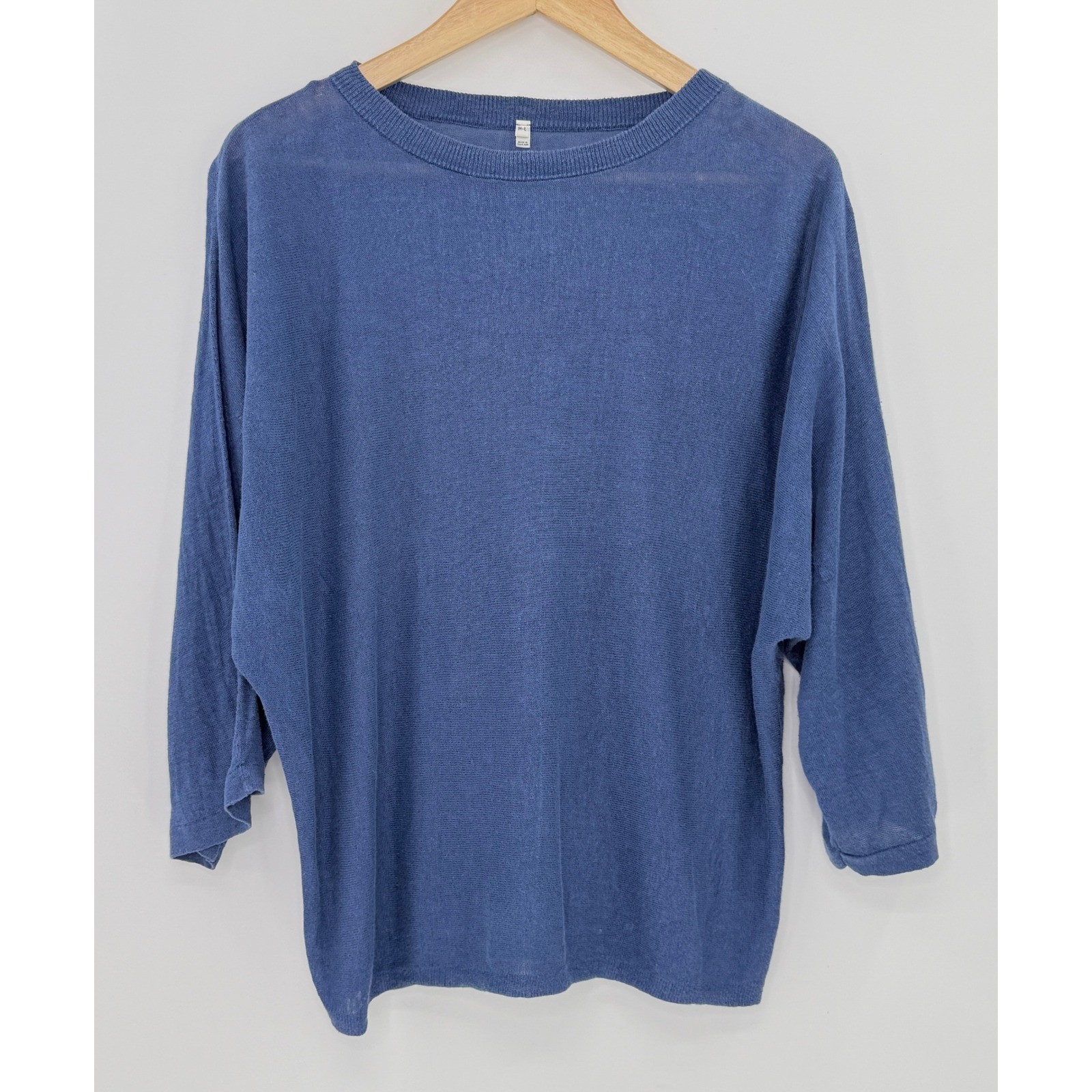 Unbranded Blue Knit Top Dolman Slv Lightweight Blouse M-L, Lagenlook, Linen?Line