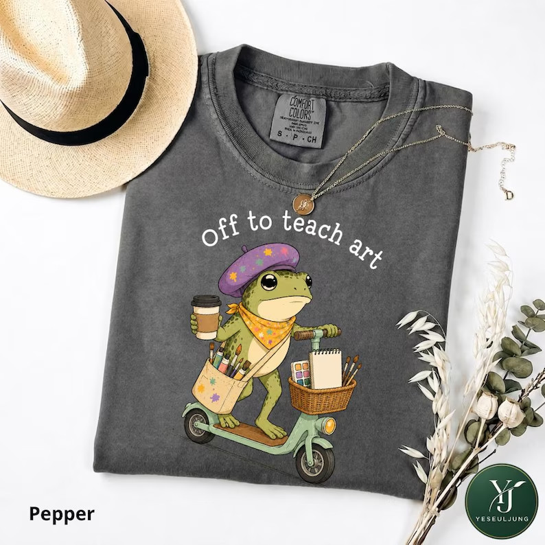 Off to Teach Art T-Shirt Funny Frog Scooter Art Teacher Gift Gildan Tee