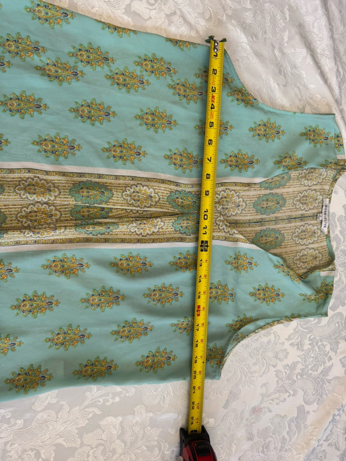 Rose + Olive Size Large Sheer Sleeveless Blouse Mint Green Yellow Boho Flowy