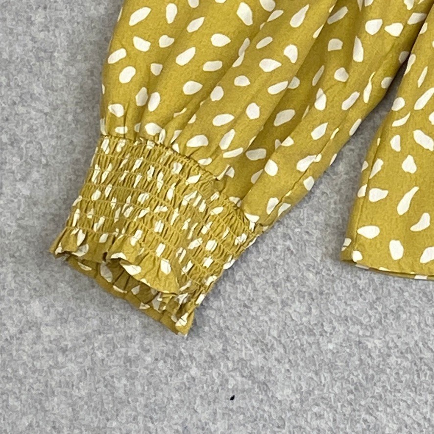 Abound Top Womens XL Greenish Gold Abstract Dot Pleated Smocked Ruffled Career