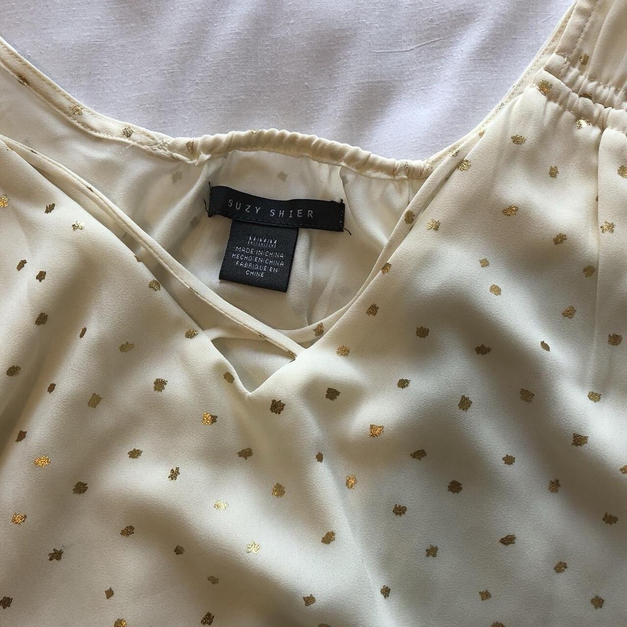 Gold Foil and Cream Strappy Sleeveless Tank Top Holiday Office Blouse size m