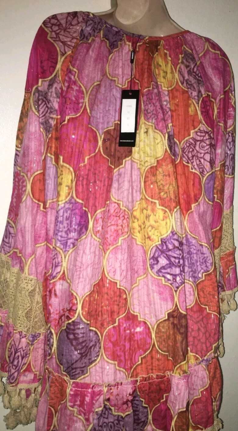 Tolani Collection Multi Color Tassel Hemline Top Size XL Batwing Sleeve New