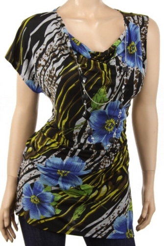 1XL,2XL,3XL JR PLUS SIZE HOT & WILD ONE SLEEVE FLORAL LEOPARD JEWLERY TOP NEW!!