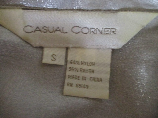 VTG Casual Corner FAB! Silver Long Sleeve Bodice Pocket Dress Blouse in Size S