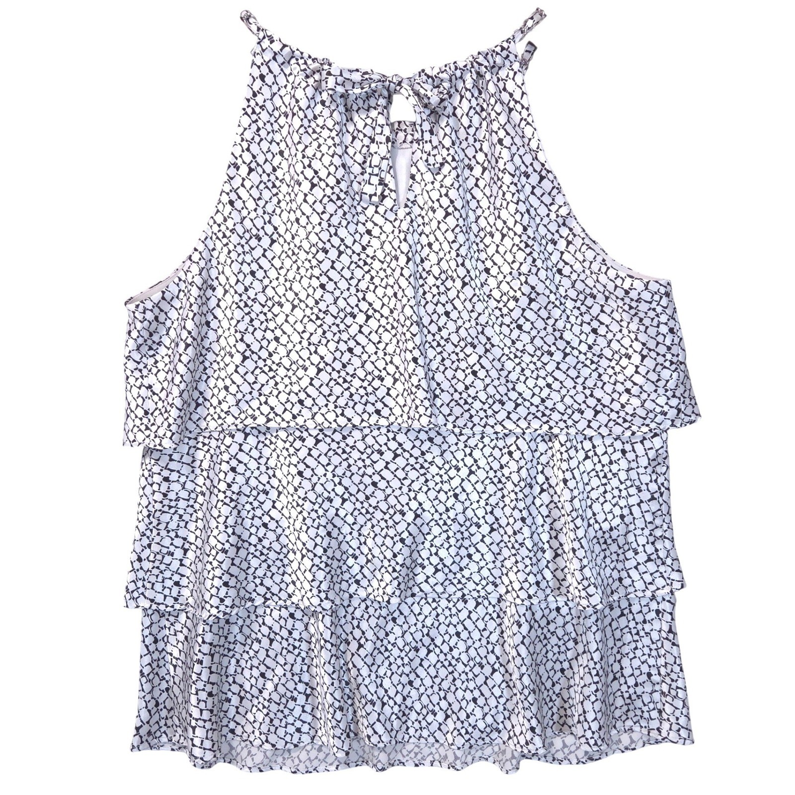 Jackie Jon Tiered Ruffle Chain Strap Top Womens XL Tie Back Artsy FlowyWhite