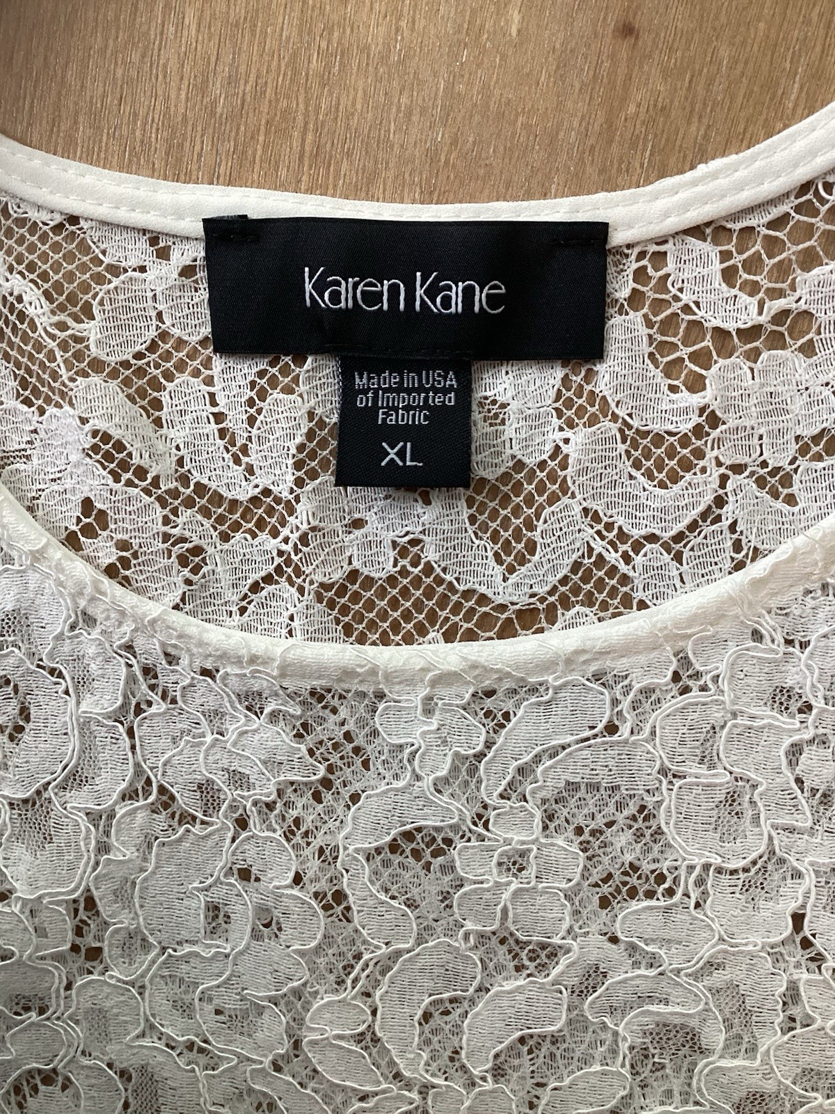 Karen Kane Women’s XL Lace Tank Top Off White Sheer Side Slits Eyelash Hem