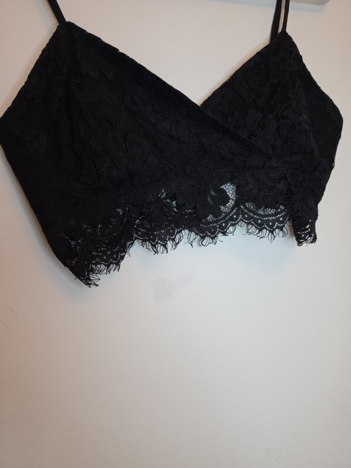 Black Sexy Lace Crop Wrap Eyelash Bralet Bralette Top Shirt Lingerie Size 10 UK