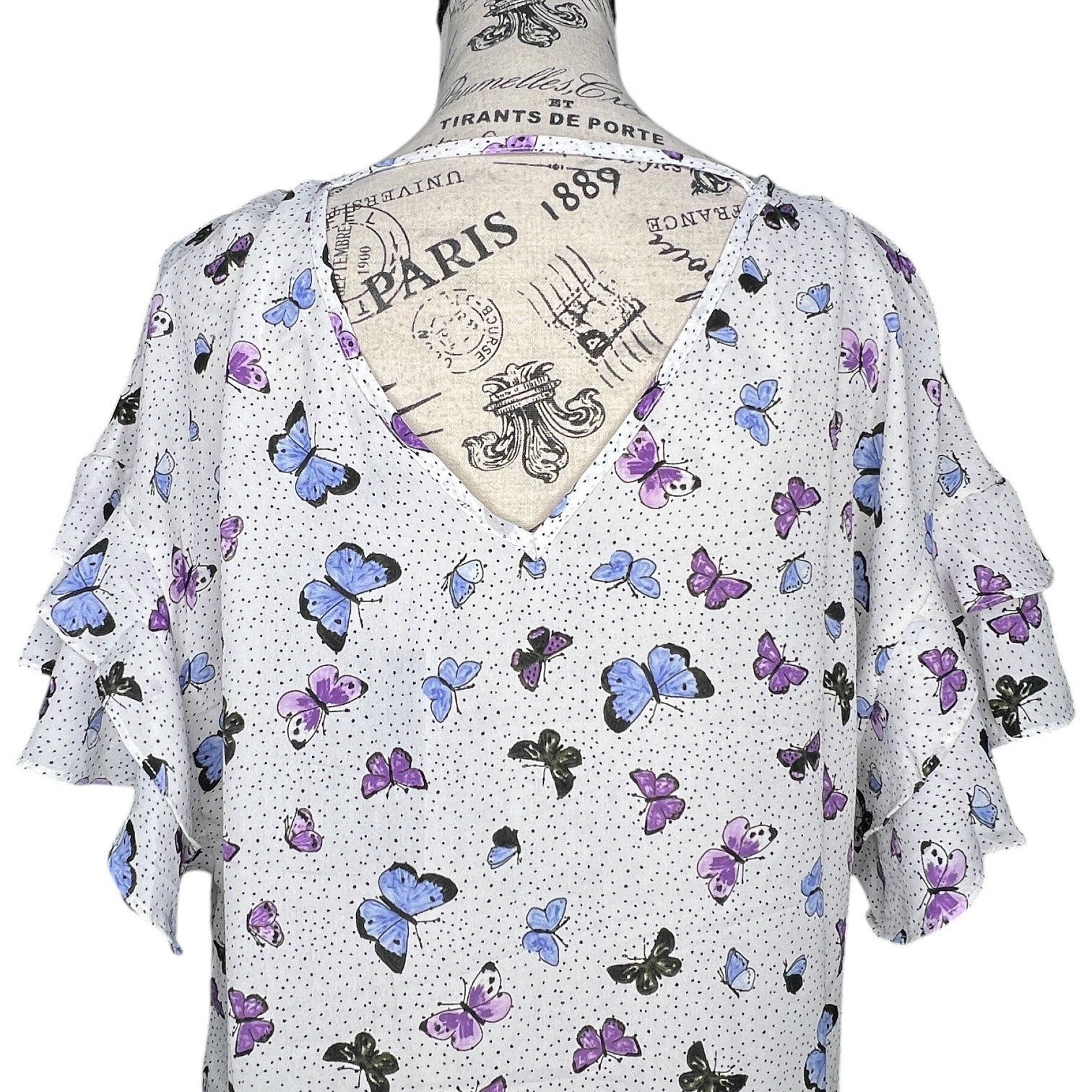 Como Black (M) Ruffle Hem Tie Side Open Upper Back Butterfly Top Blouse