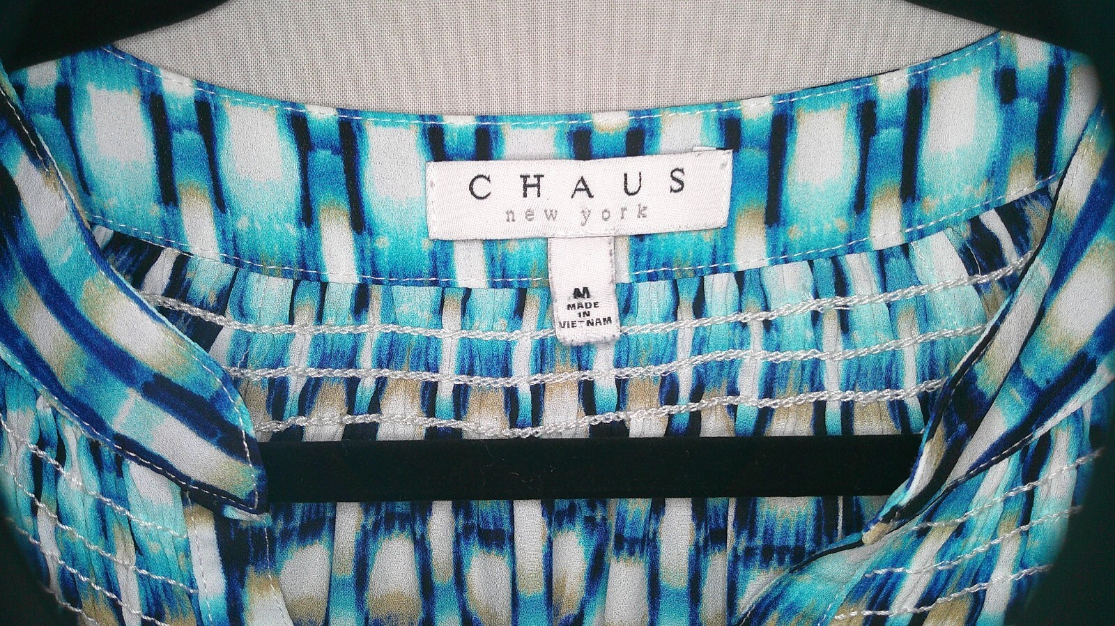 Chaus New York Blue Geometric Print Blouse Medium