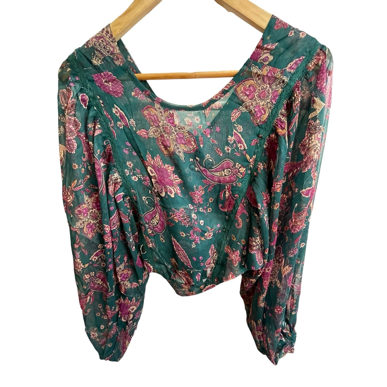 NWT Band of the Free River Deep Pine Paisley Tie Front Crop Top XS