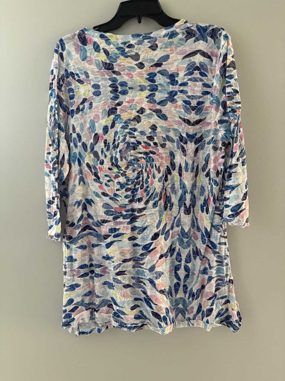 Shana Tunic Top Size L Blue Pastel Leaves Crinkle Floral Pocket Lightweight