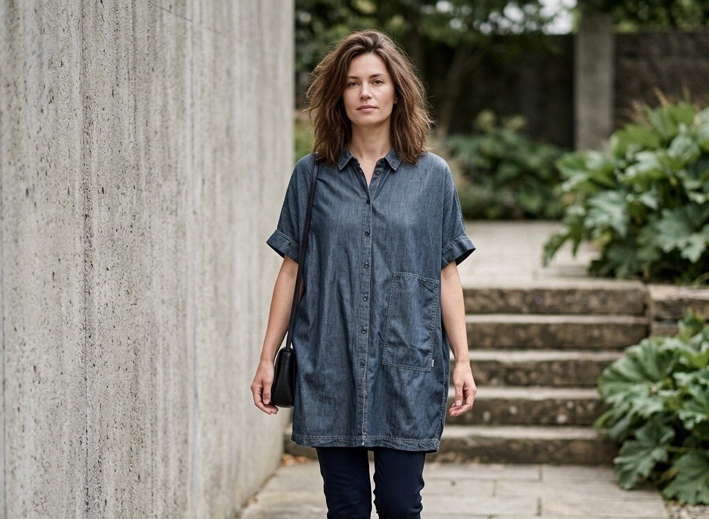 OSKA Oversized Denim Blue Cotton Tunic Shirt Lagenlook Size 1 M-L