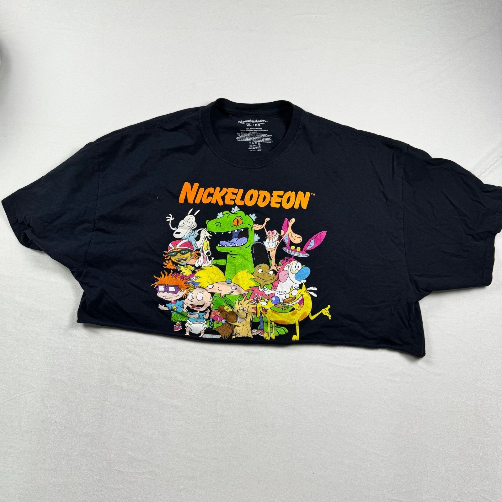 Nickelodeon 90s Cartoon Graphic Crop Top Black XL Rugrats Hey Arnold Boxy Tee