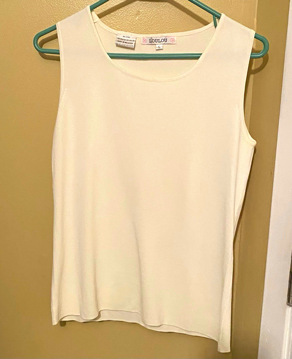 High quality dressy LOULOU Ivory ribbed Knit Scoop Neck Sleeveless Top Women’s L