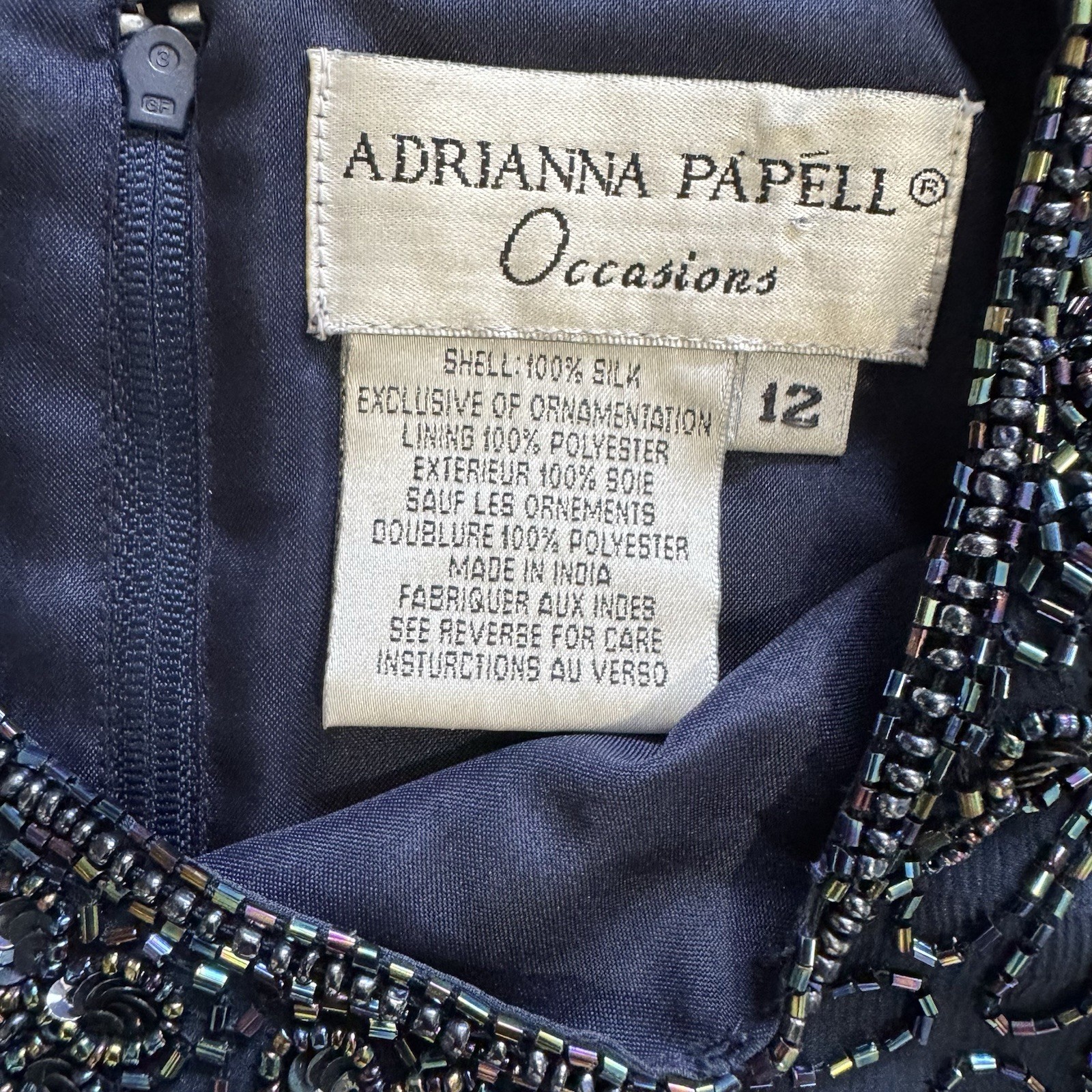 Vintage Papell Occasions Evening Navy Beaded Sparkle Top Blouse Shirt Silk SZ 12