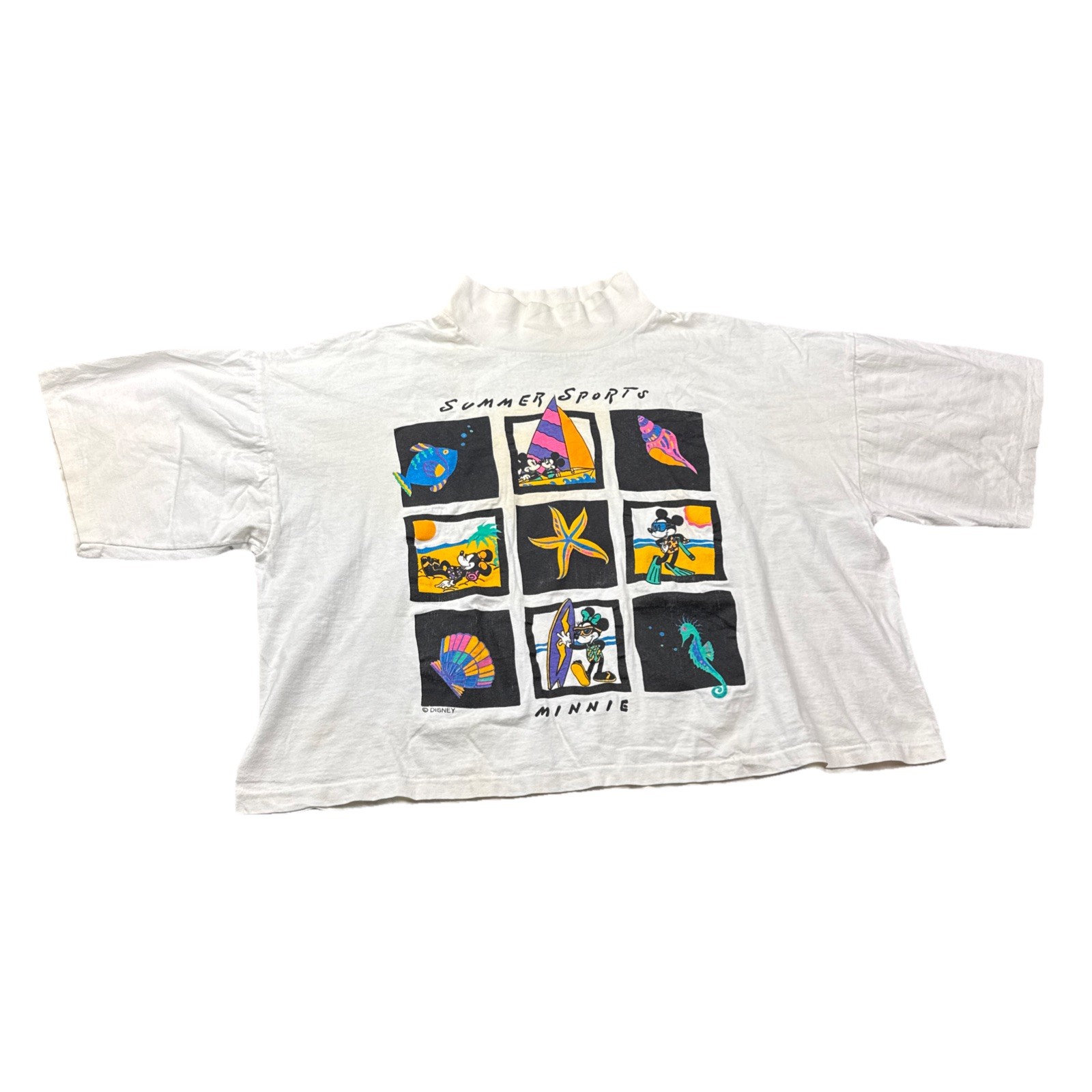 Vintage 80s Single Stitch Disney Mickey Mouse Beach Cropped Cartoon L T-Shirt