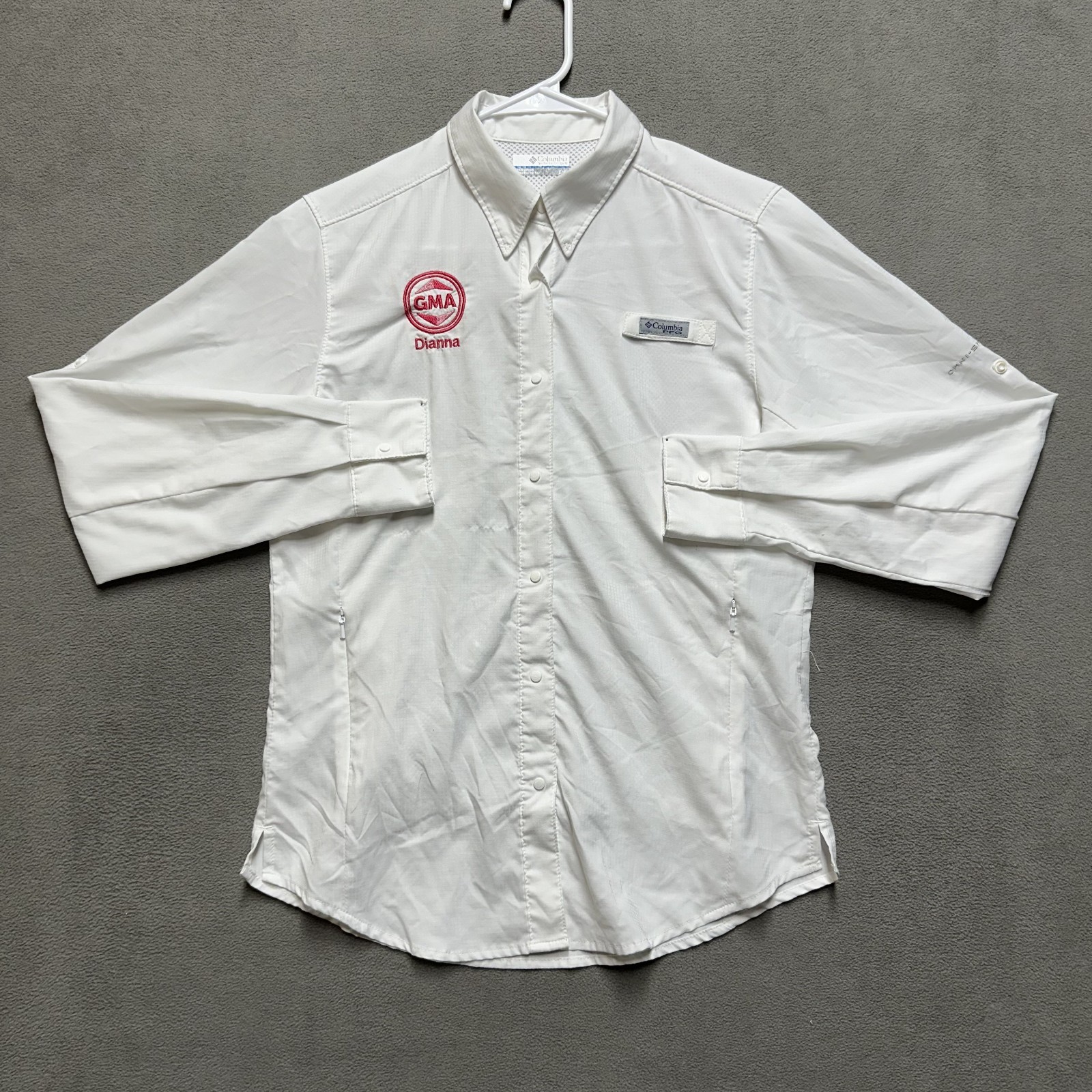 Columbia PFG Shirt Womens Small White Tamiami II Fishing Snap Front Omni-Shade
