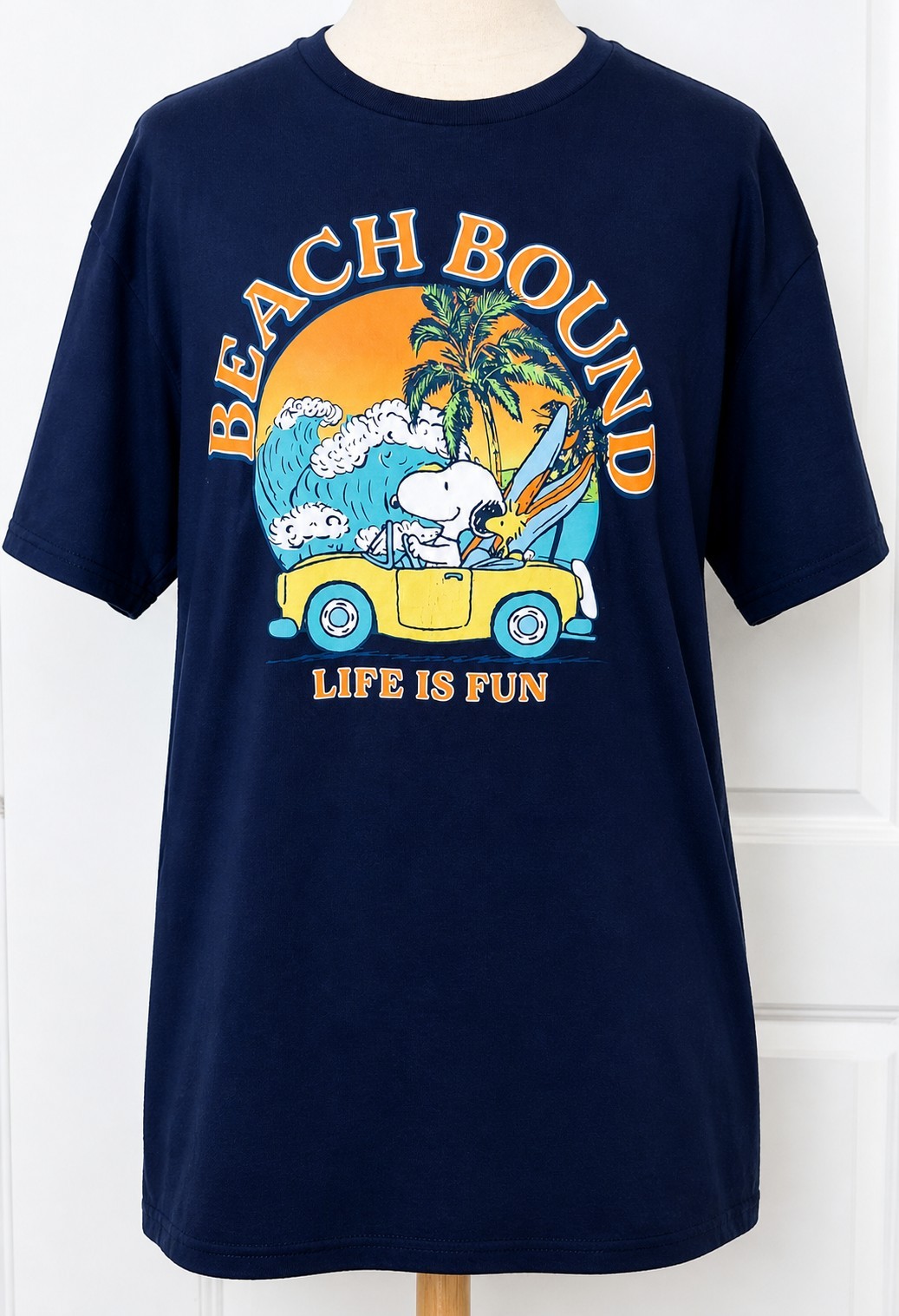 Peanuts Snoopy Woodstock Beach Bound Life is Fun Blue T Shirt Top Women L Large