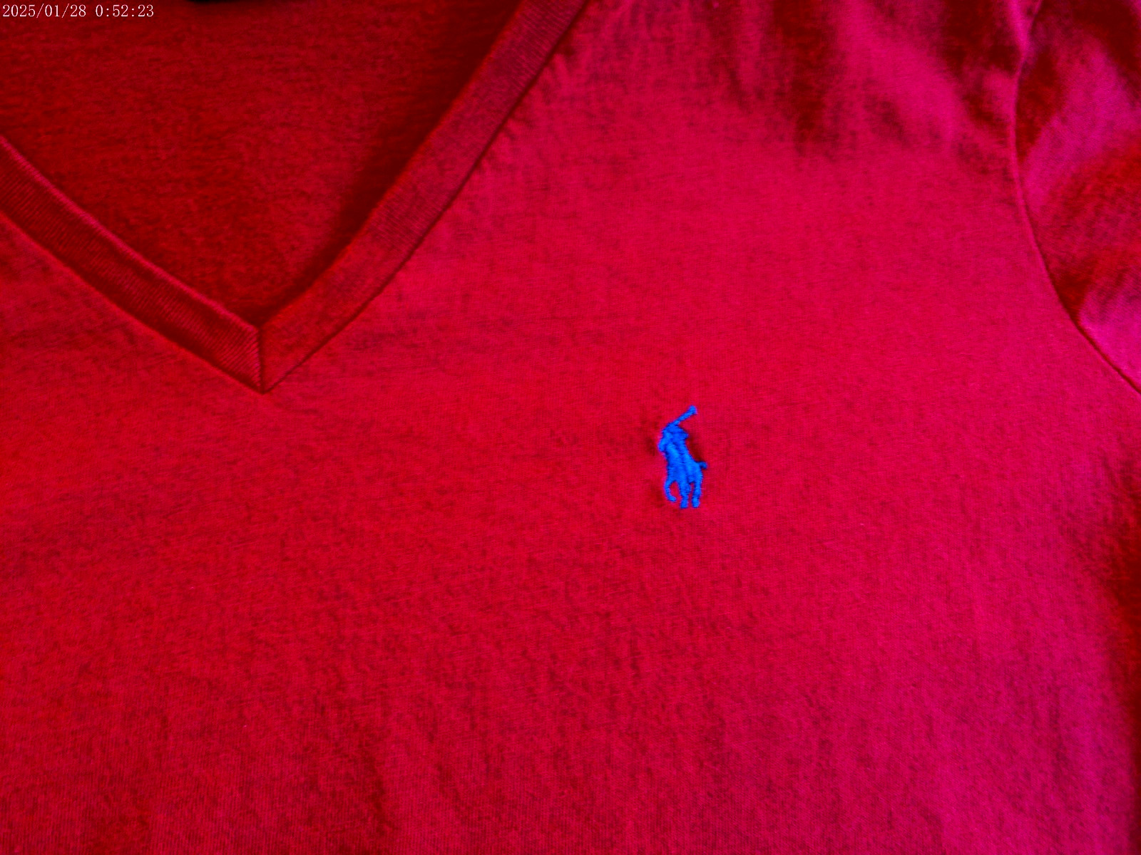RALPH LAUREN SPORT VTG TEE SZ SMALL RED W/BLUE PONY V-NECK 100% COTTON HONDURAS
