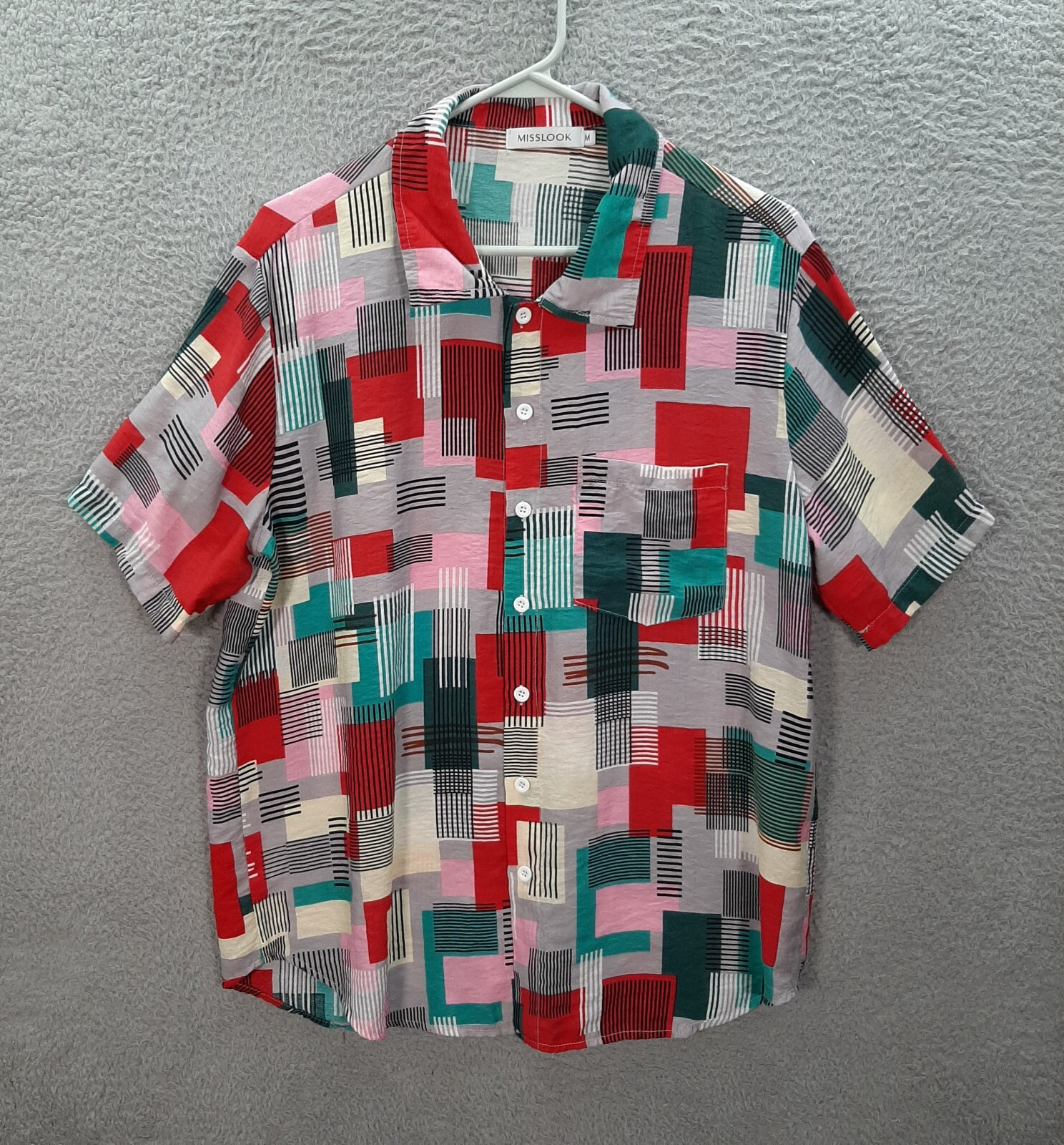 Miss Look Shirt Womens Medium Multicolor Geometric Blouse Preppy Careerwear
