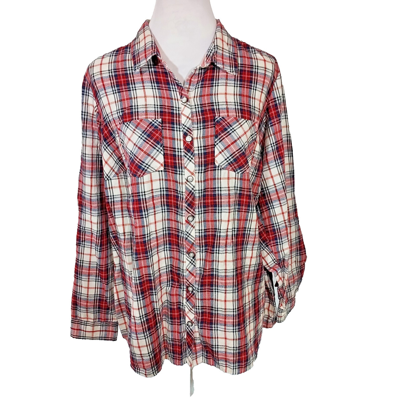 Dressbarn Flannel Shirt Top Soft Comfy Hiking Outdoors Womens Size 1X Plaid New