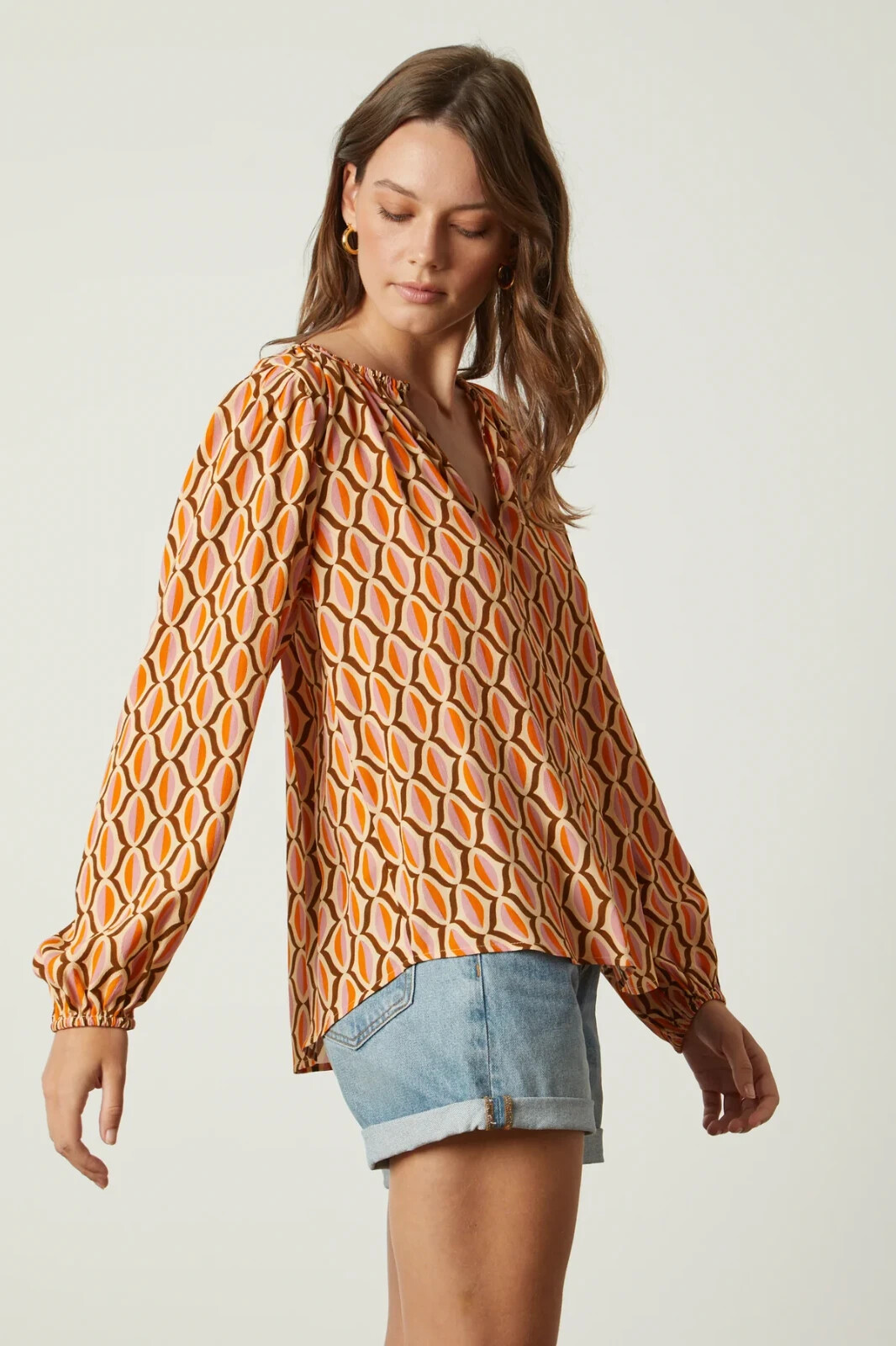 VELVET By Graham & Spencer Laura Printed Boho Top Blue M $189 F5