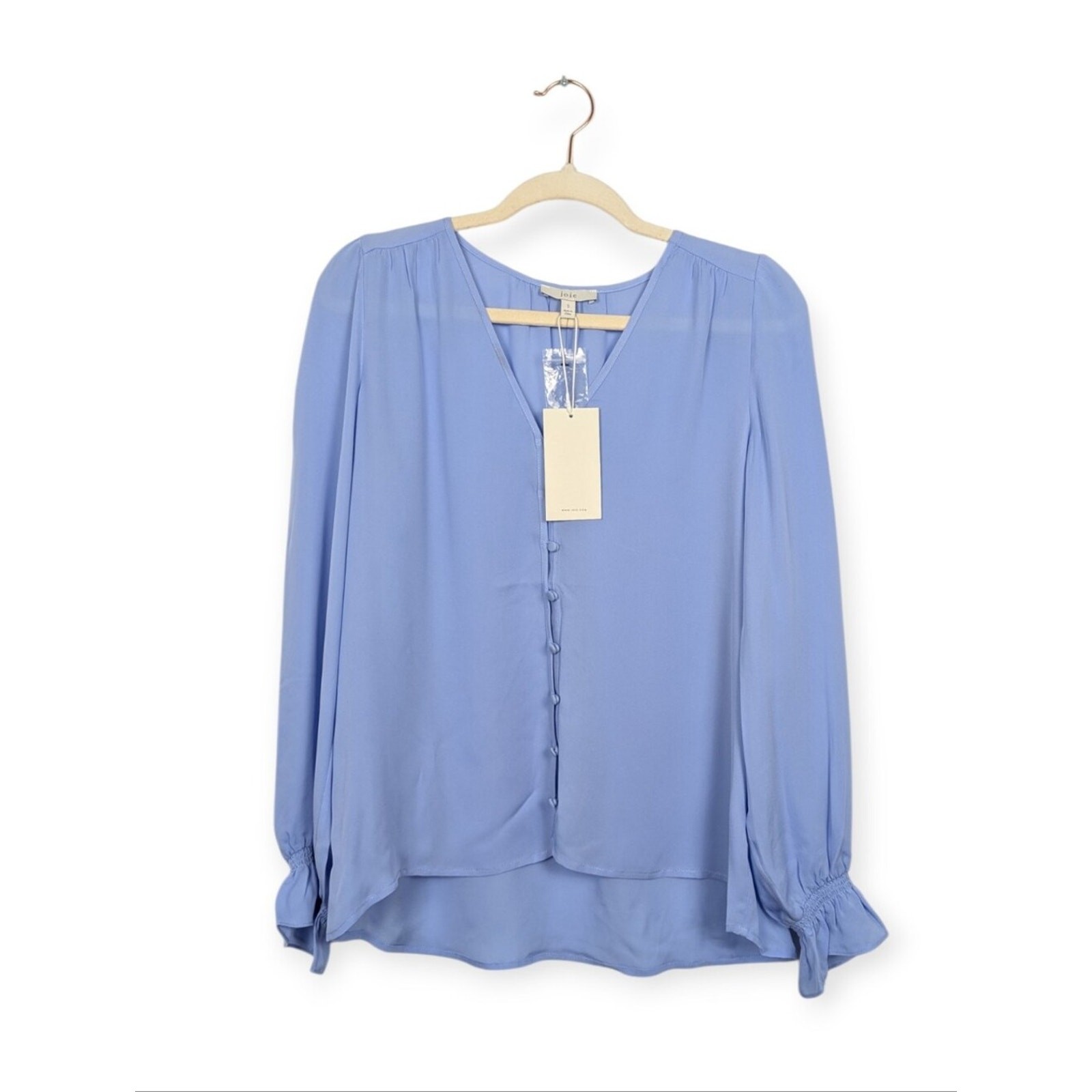 Joie Bolona Blouse S Mist Blue Silk Button Front Long Sleeve Luxury NWT
