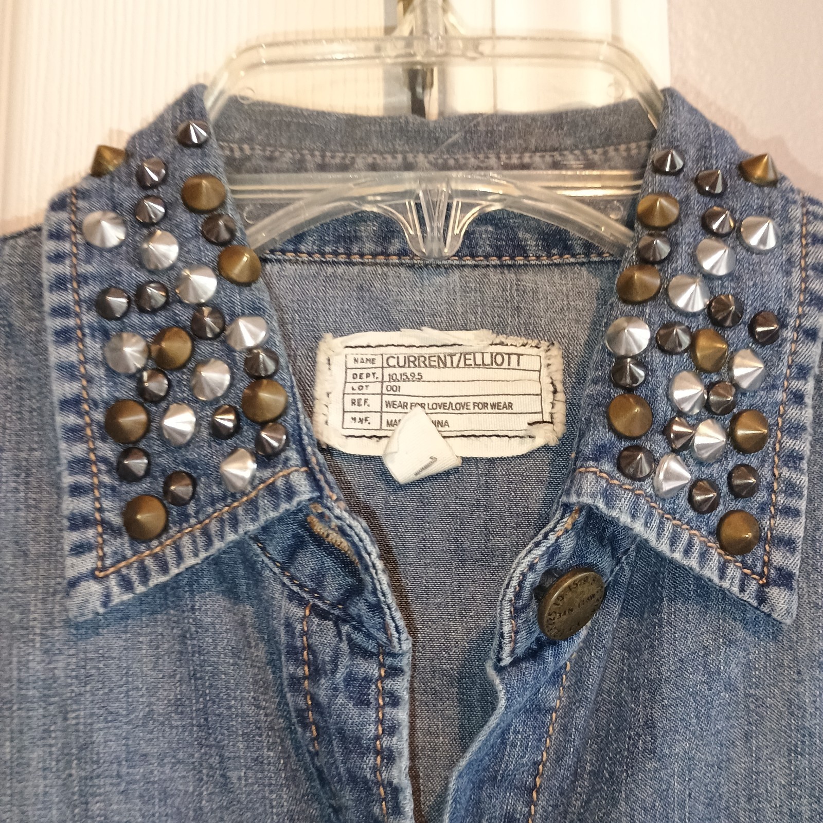 CURRENT/ELLIOTT STUDDED BLUE DENIM JEAN “The Perfect Shirt” SIZE 1 MSRP $215