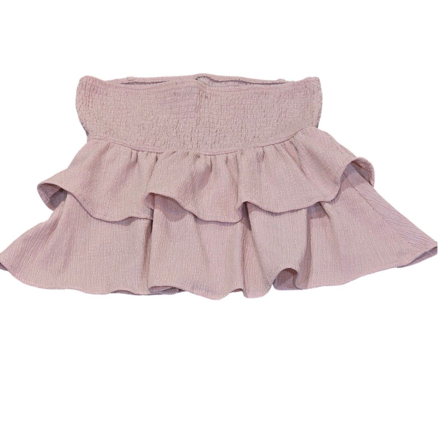 Coquette Dusty Pink Smocked Tiered Ruffle Tube Top┃Almost Famous Peplum Size S