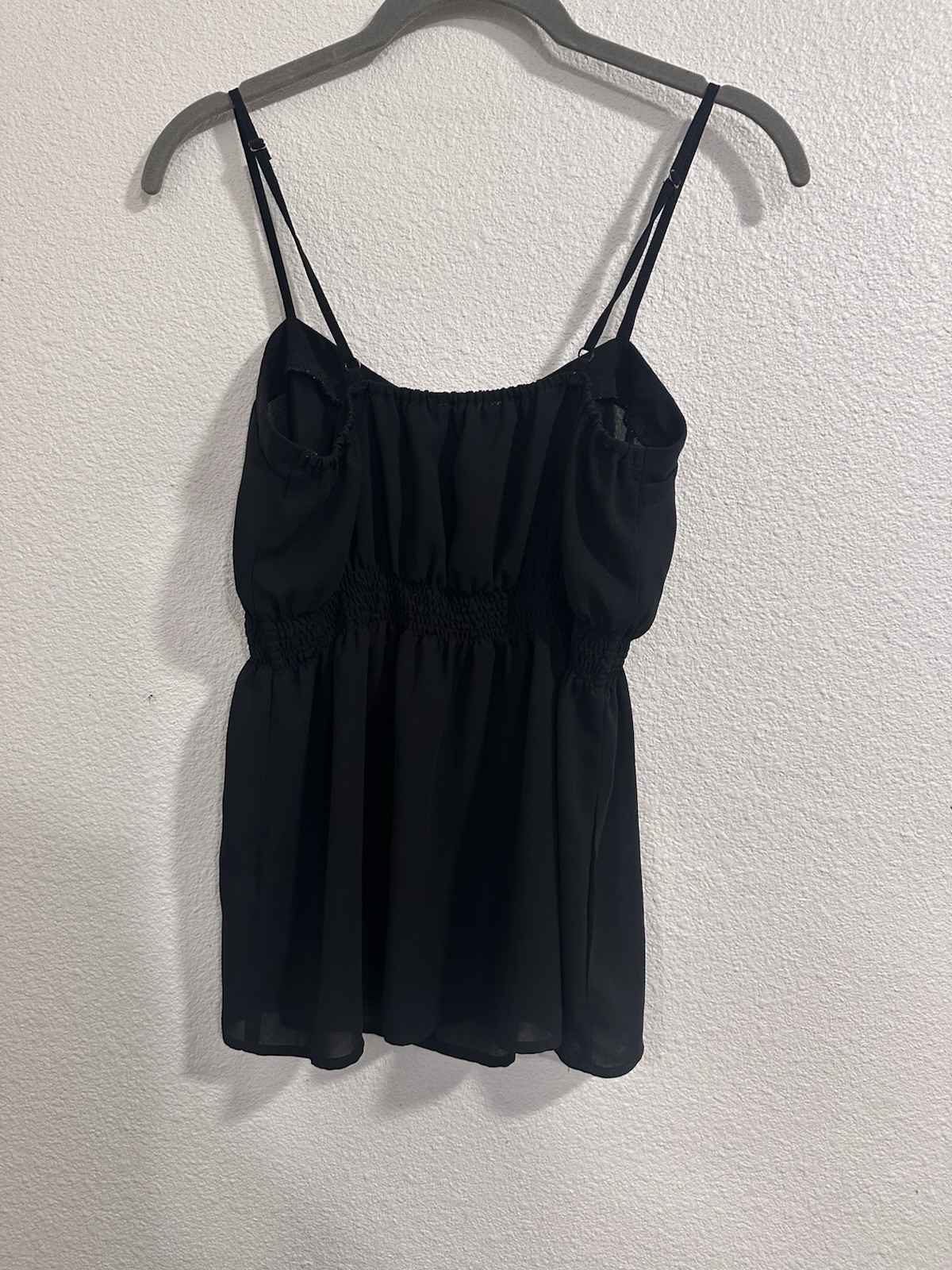 Love Tree Black Chiffon Square Neck Spaghetti Strap Embroidered Cami Top S