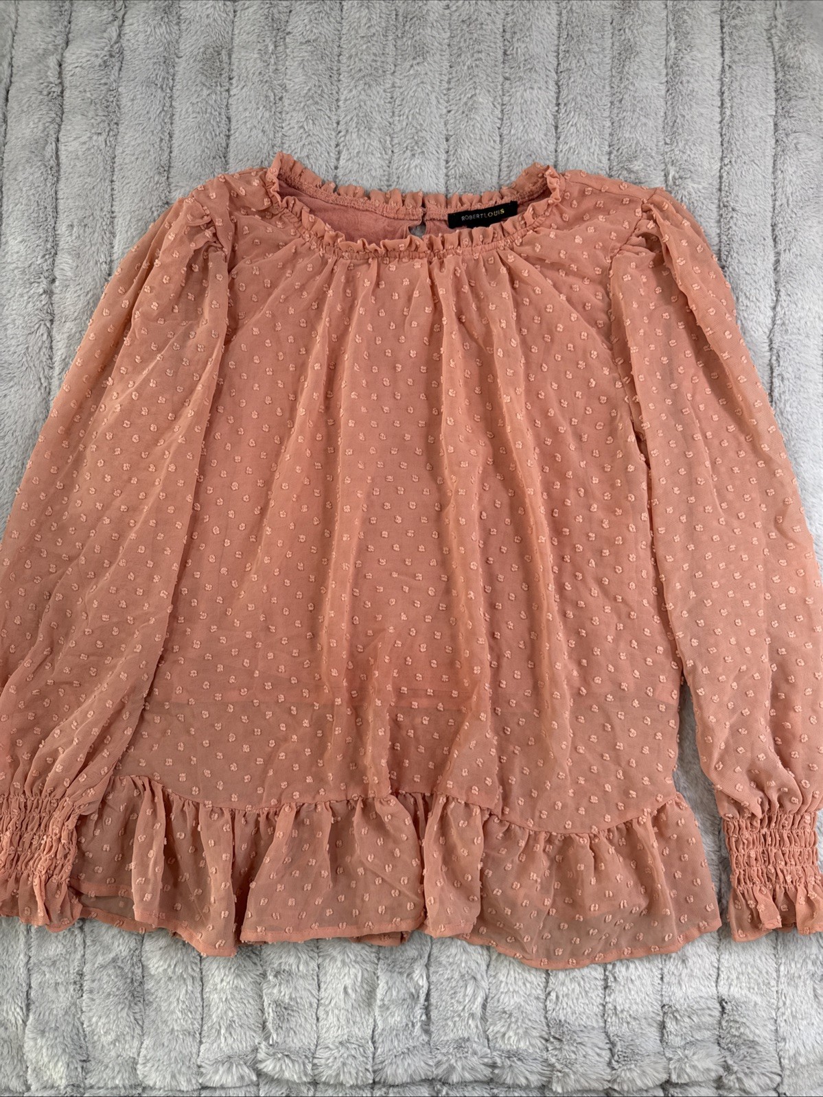 Robert Louis Womens Swiss Dot Bell Sleeves Blouse Size Small Shear A261
