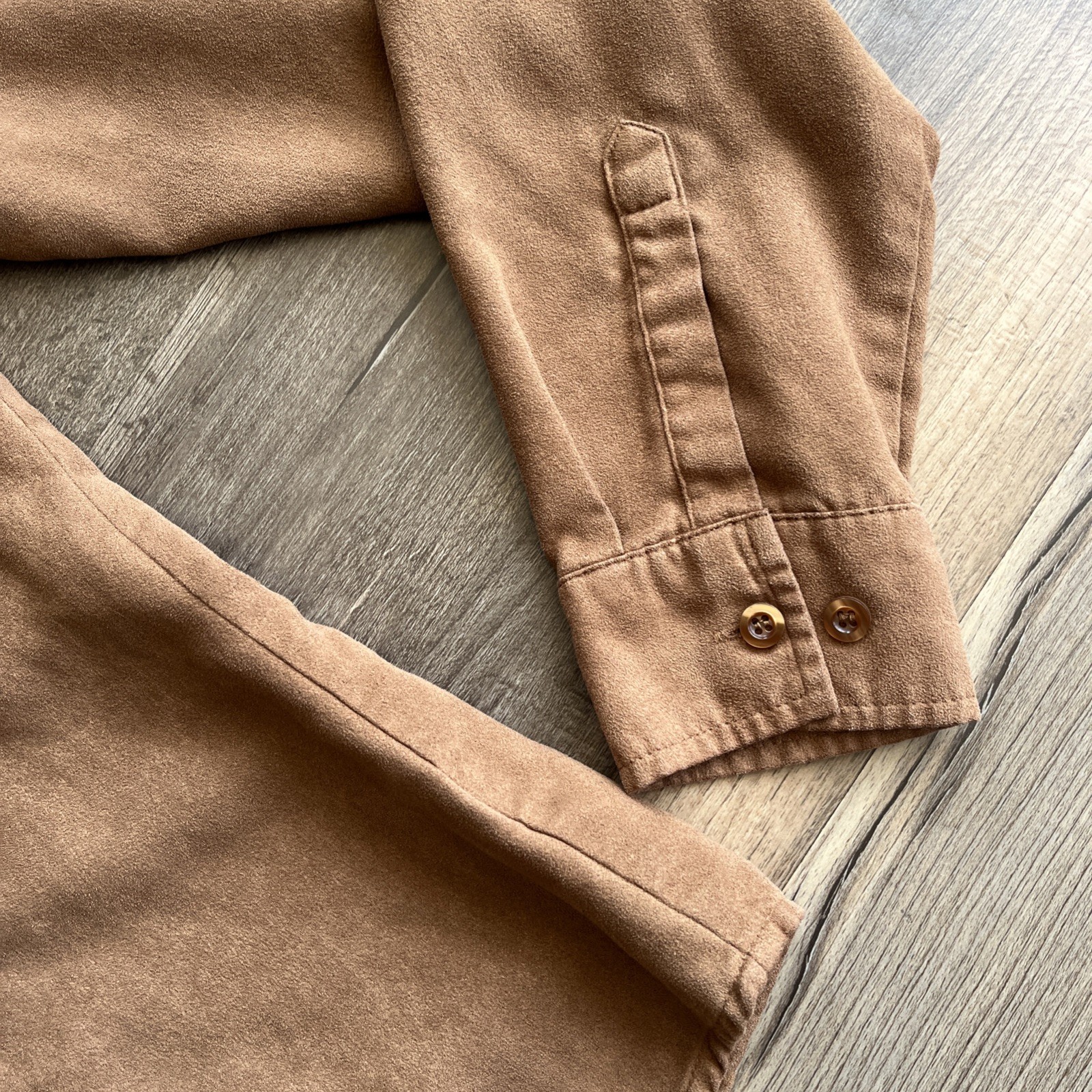 St John’s Bay Faux Suede Button Down Shirt Long Sleeve Caramel Brown XL Tall