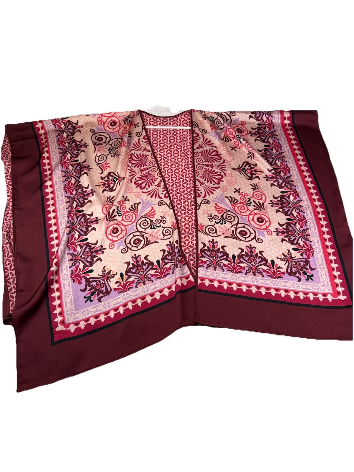 Chico’s Women’s Dark Maroon Multi Silky Reversible Mirage Ruana Topper, One Size