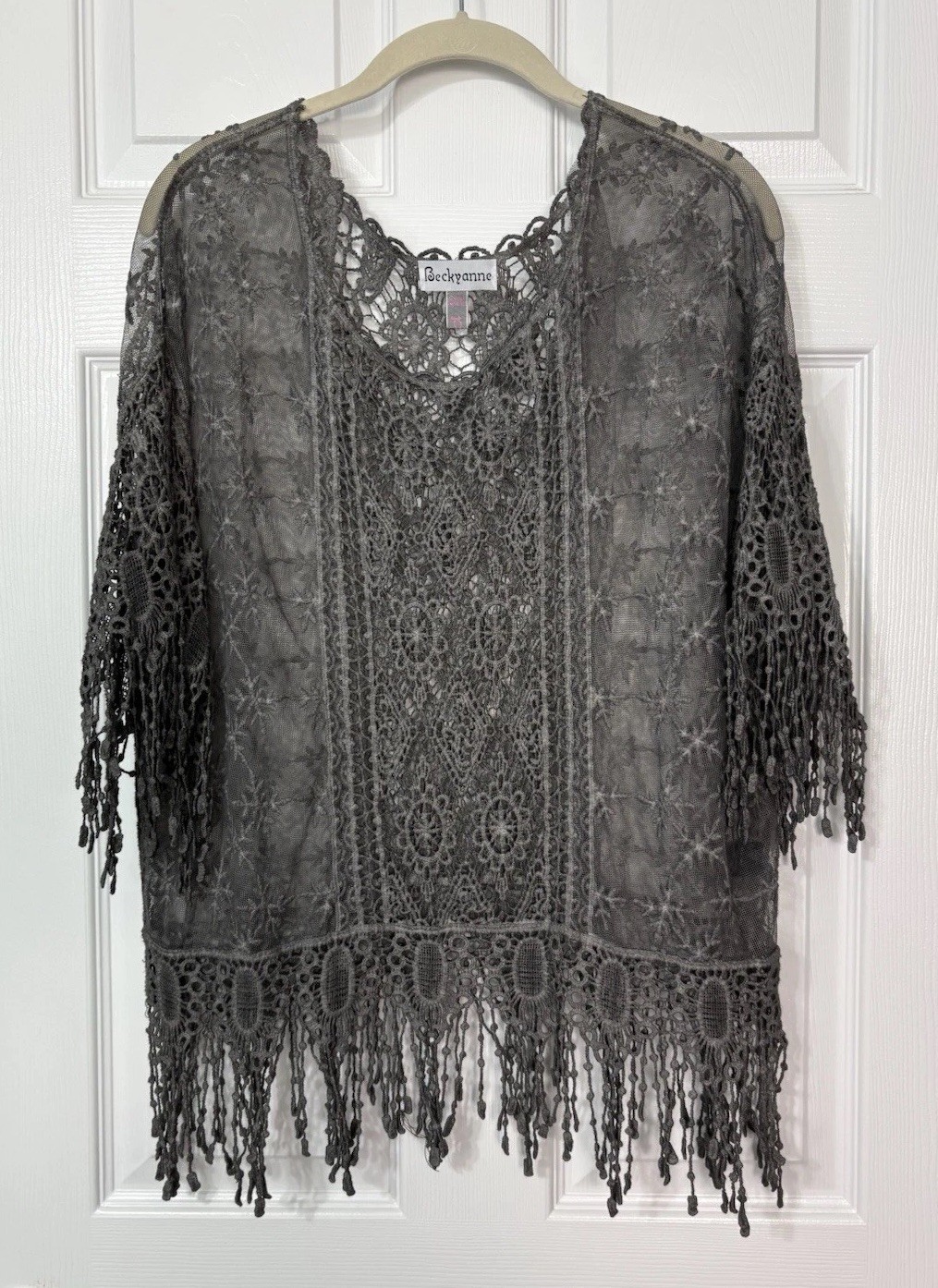 Beckyanne Women’s Tunic Top & Lace Topper Size S/M Turquoise Gray Boho Boutique