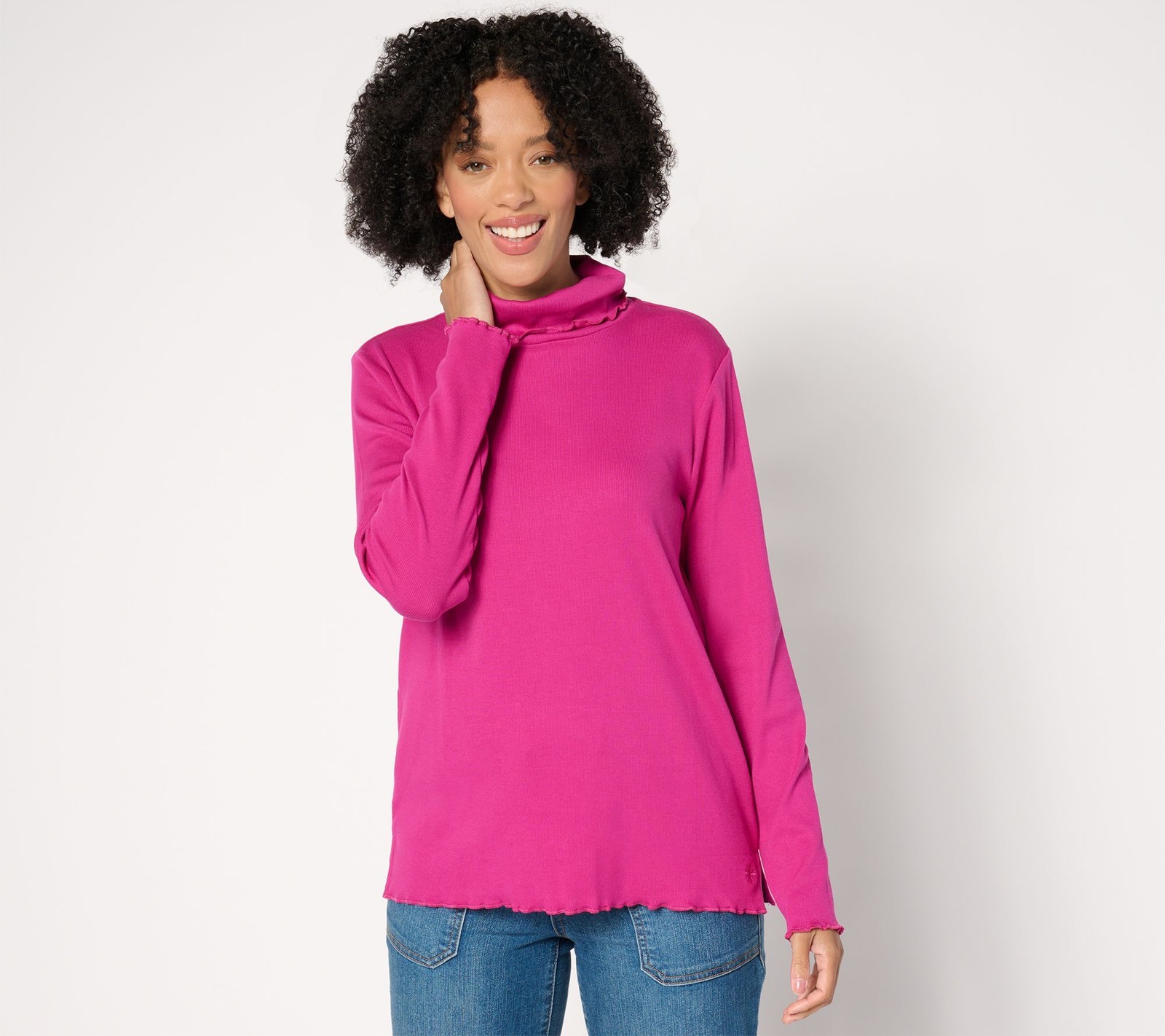 Isaac Mizrahi Live! Women’s Top Sz L Essentials Pima Rib Turtleneck Pink A667894