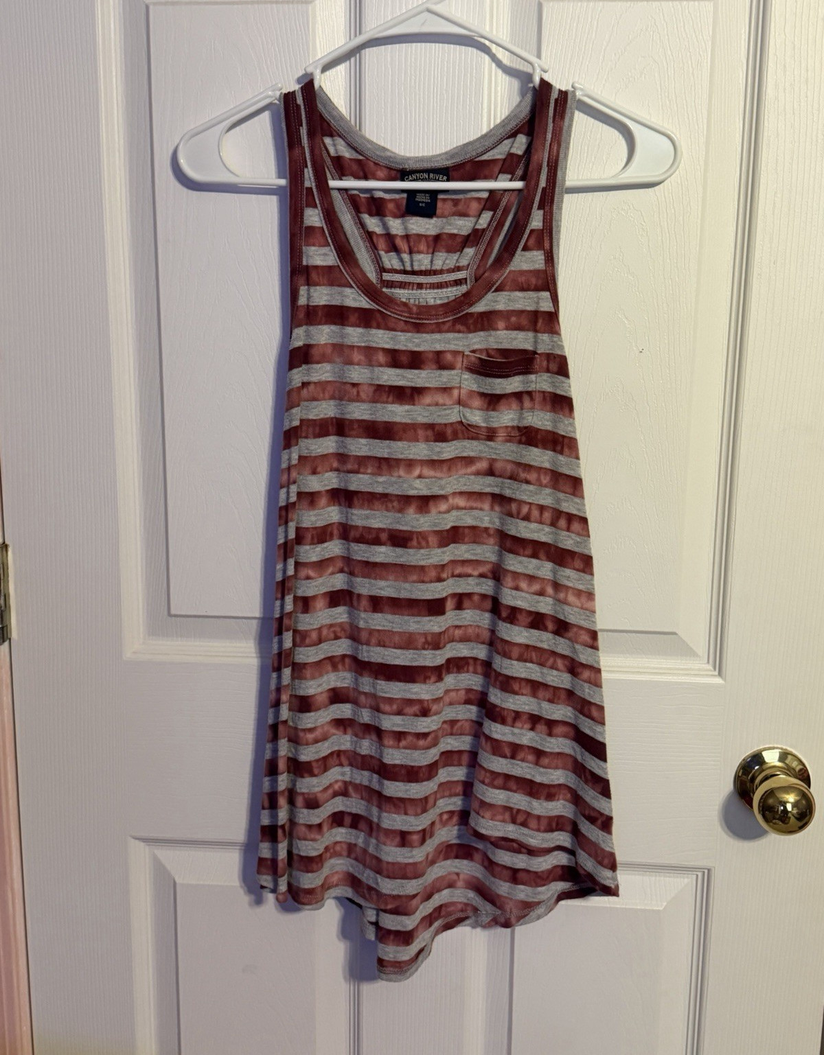 Canyon River Blues Red/Gret Striped Racerback Scoop Neck Knit Tank Top S