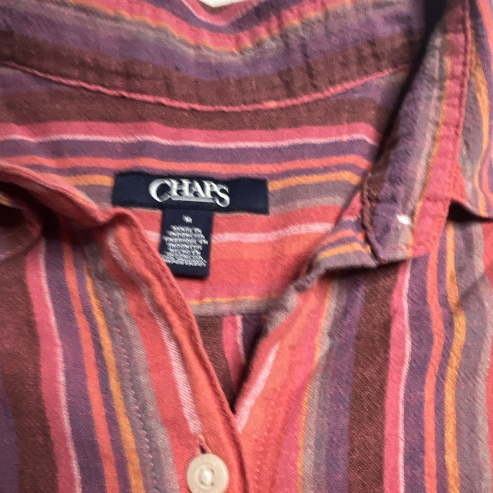 Chaps women’s MRed/Purple/Orange Striped Woven Cotton Button-Front Shirt(88)