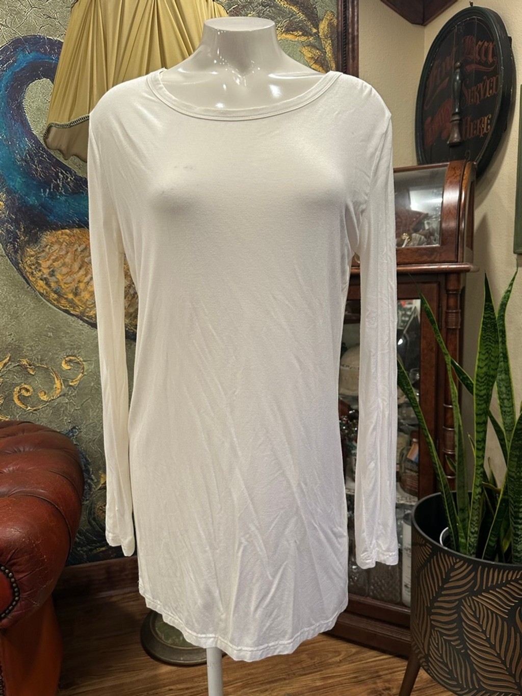 PIKO 1988 White Bamboo Spandex Long Sleeve Tunic Top Minimalist Essential