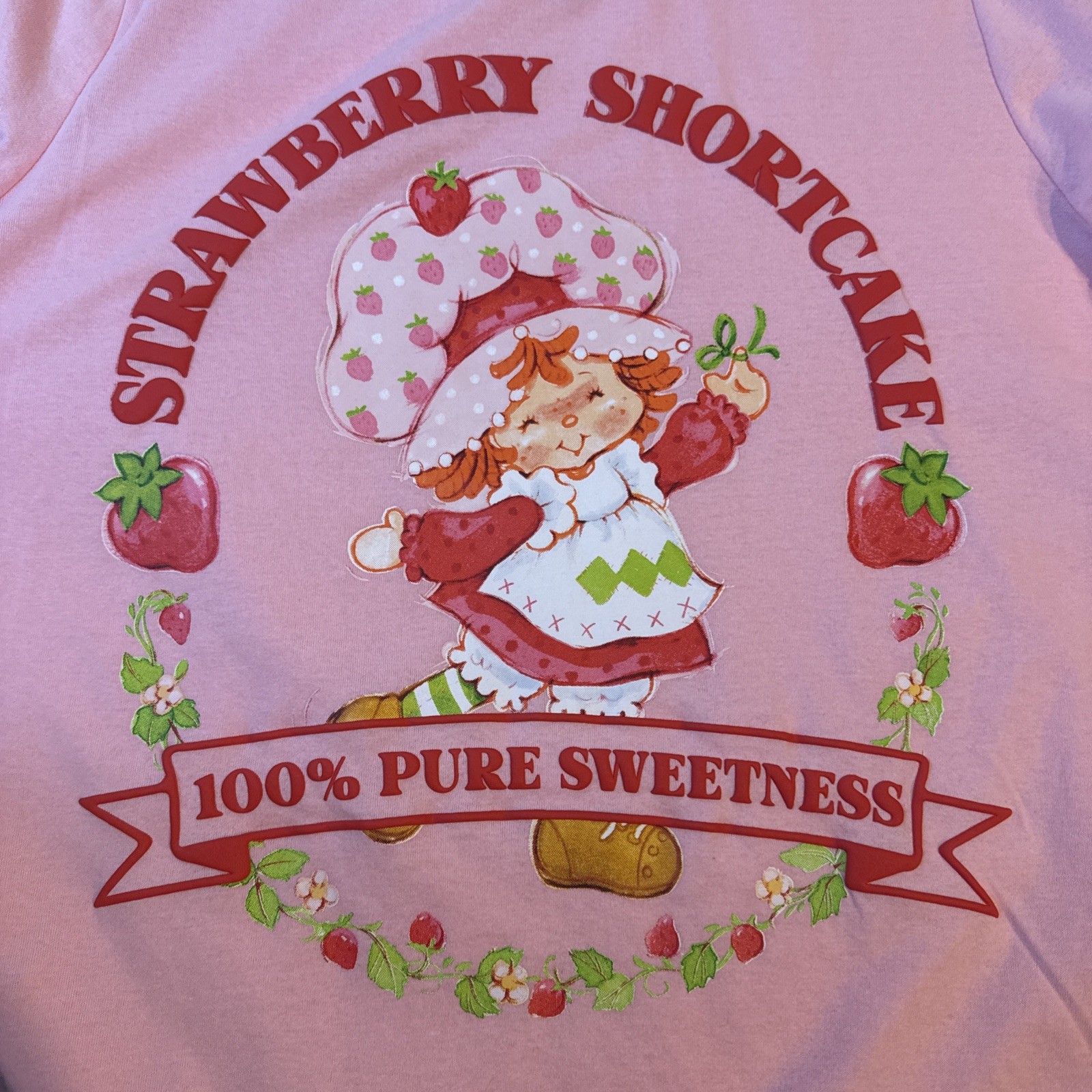 STRAWBERRY SHORTCAKE Woman’s LARGE SHORT-SLEEVE PINK T-SHIRT 100% Pure Sweetness