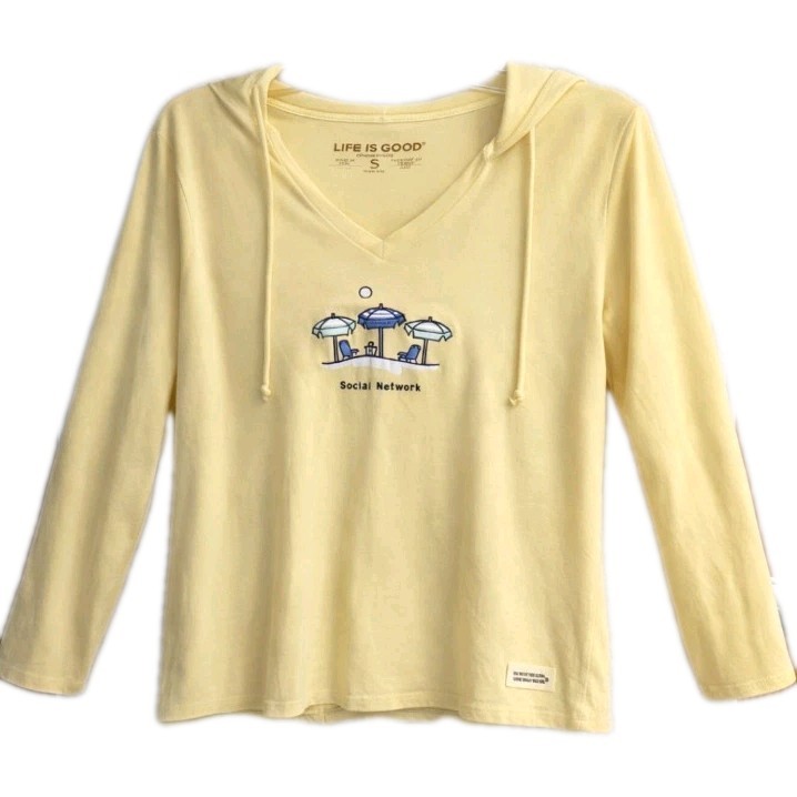 Life Is Good Sunshine Yellow Lightweight Hoodie NEW Womens Small Social Network
