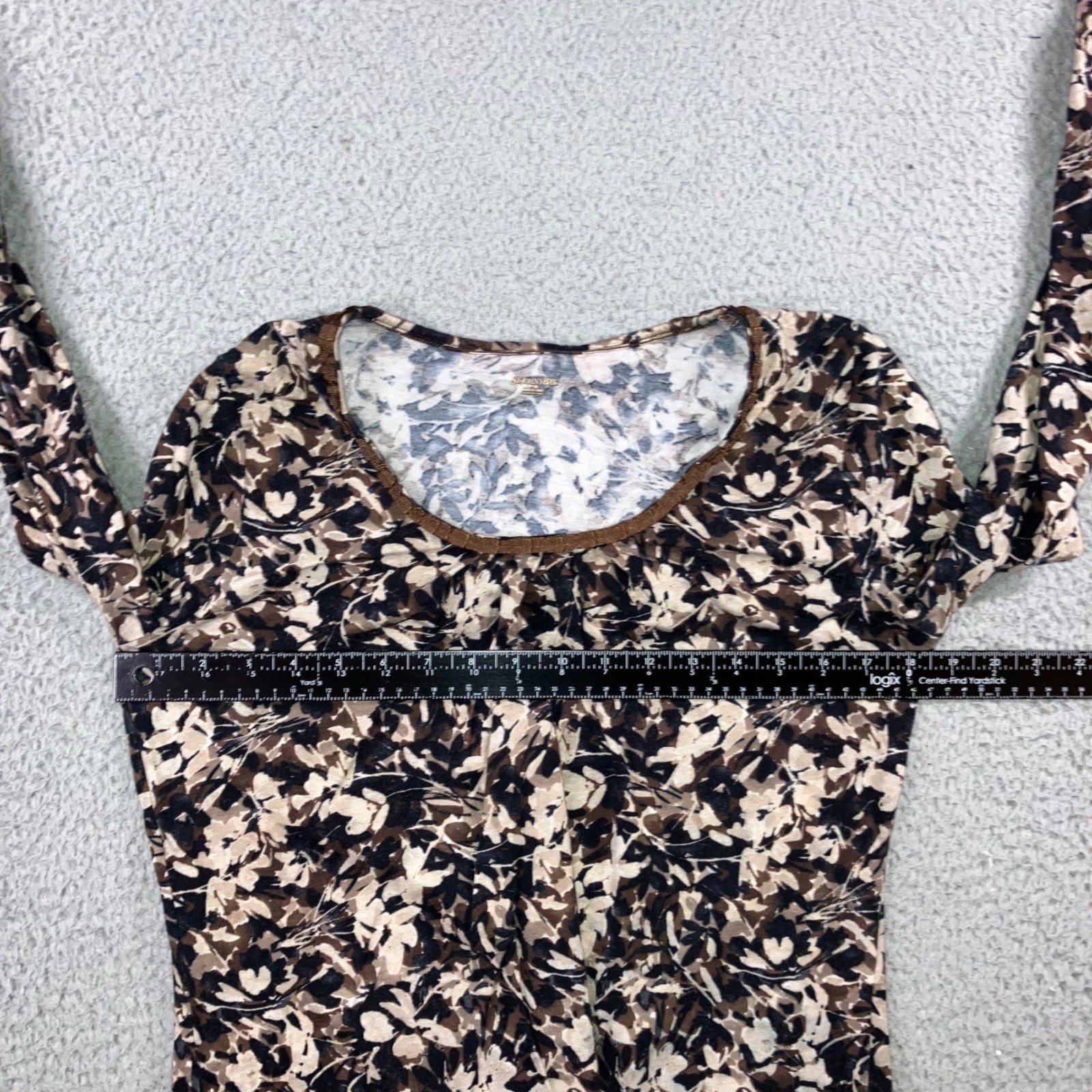 Floral Cottagecore Top Small Brown Scoop Neck Cotton Earthy Neutral Classic L/S