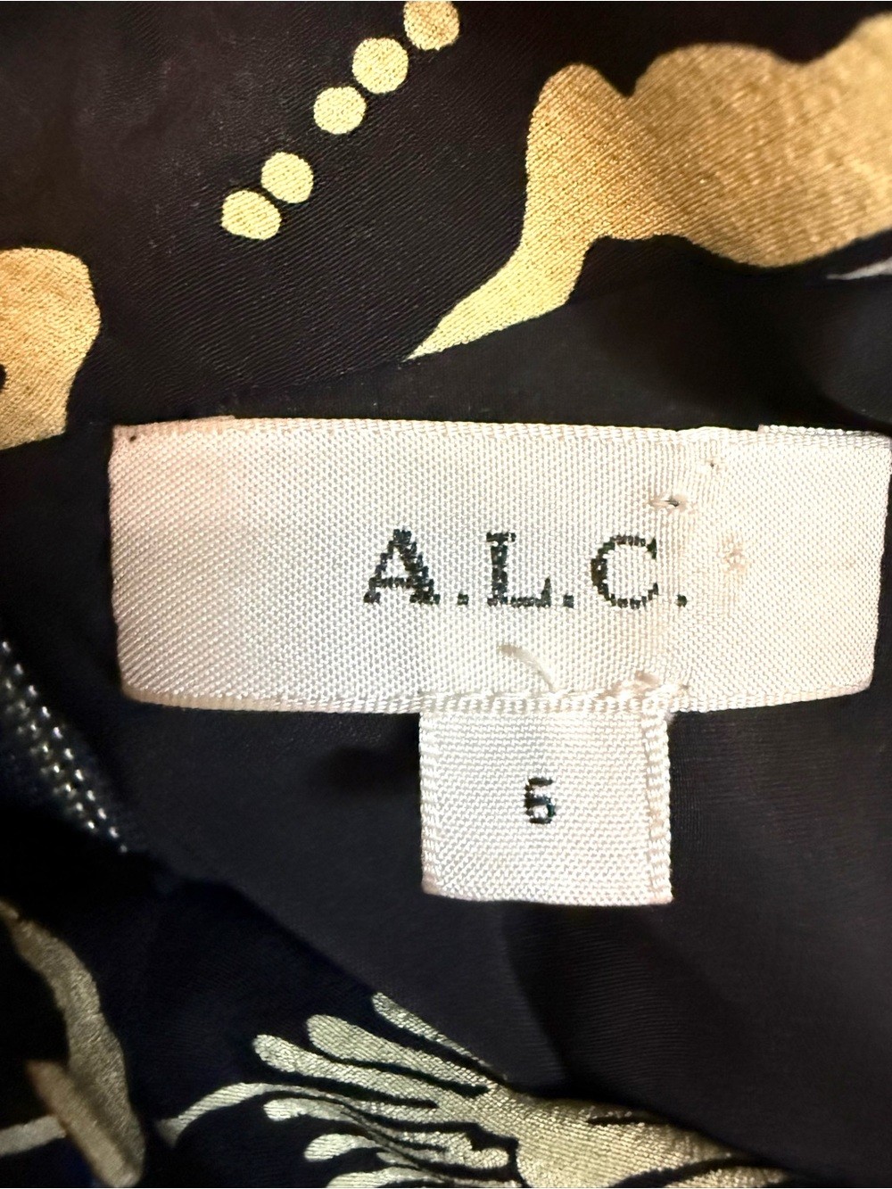 A.L.C. Malley Silk Cropped Blouse Blue Black Floral Print Long Sleeve Size S