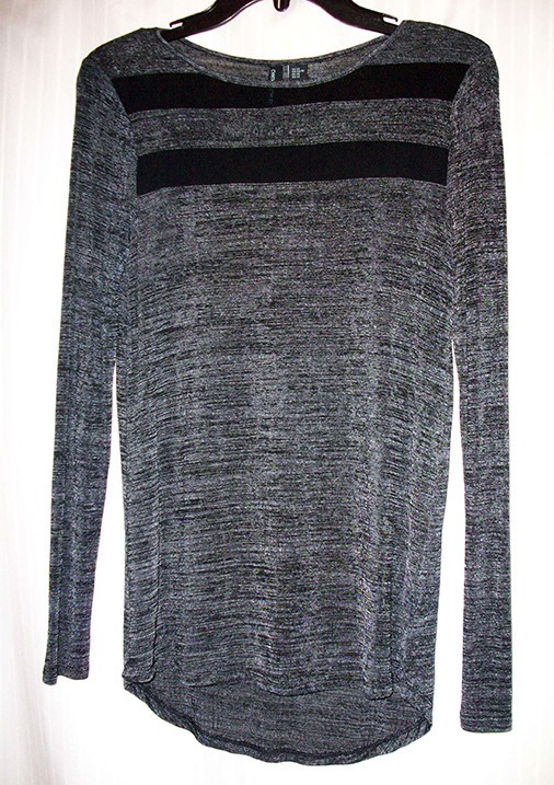 CYNTHIA ROWLEY Black Mesh Panel Sheer Long Sleeve Top Dk Gray Space-dye Shirt XS