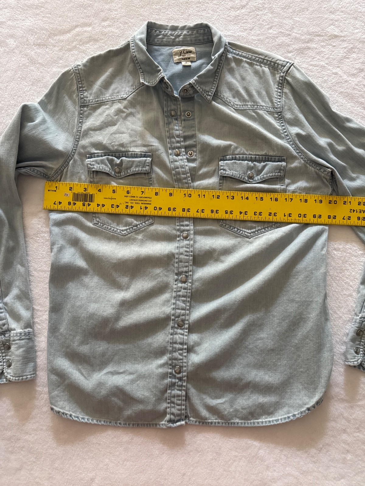 J.Crew Denim Western Shirt Womens 12 Light Wash Pearl Snap Chambray Cowgirl