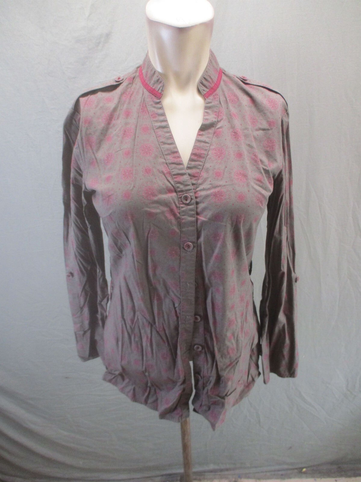 LOLE Size 4 Women Multicolor Cotton Blend V-Neck Long Sleeve Button Up Shirt 934