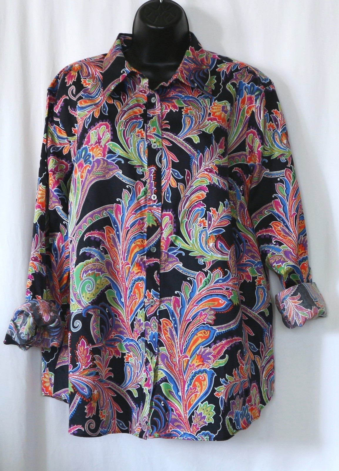 LAUREN RALPH LAUREN Black Paisley No Iron Blse 52 In Chst 29 In Lng Sz 2X EXC